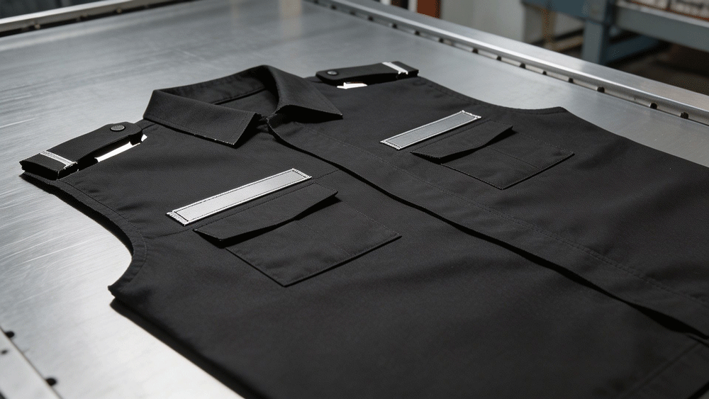Precision-cut security uniform pieces with reflective tape slots
