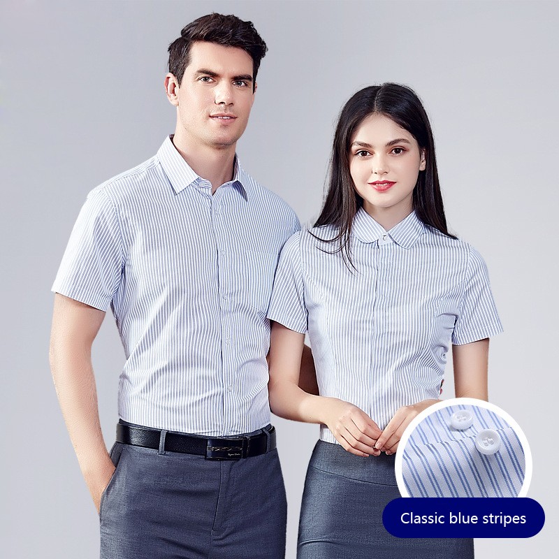 Listra azul & branca Hotel uniforme camisas | Traje profissional do negócio | Fornecedor exclusivo